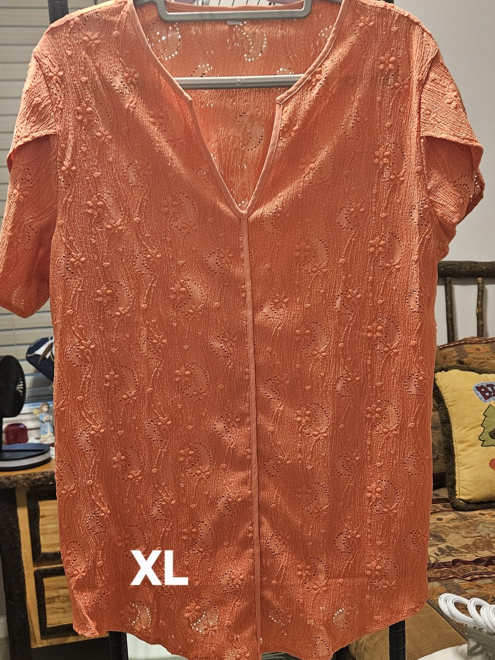 Women's Orange Embroidered Short-Sleeve Top